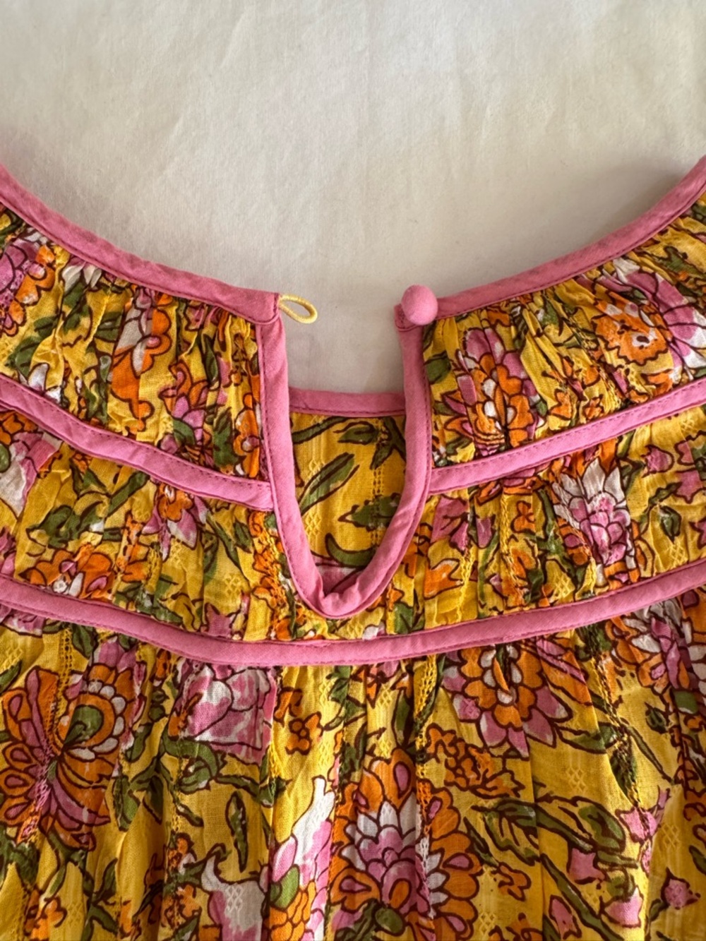 THML Floral Smocked Yoke Women’s Top in Yellow and Pink M - Picture 6 of 6